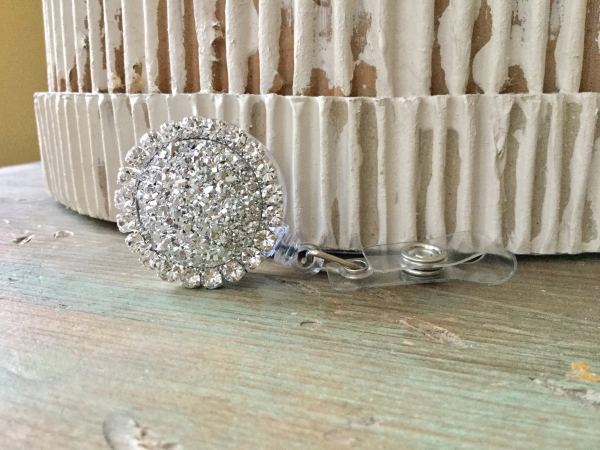 Silver Rhinestone retractable nurse badge reel